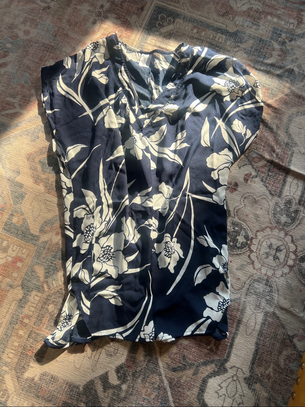 Navy Floral V-Neck Women's Swimsuit Cover Up